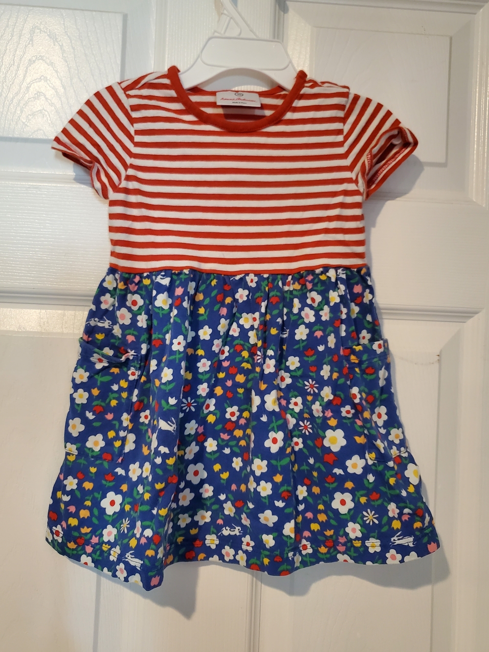 Hanna Andersson Red Striped Top Blue Floral Skirt Dress